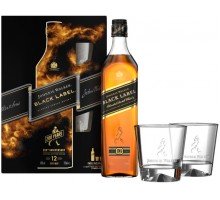 Виски Johnnie Walker Black label 12 лет выдержки 0.7 л 40% с 2-мя стаканами (5000267170282)