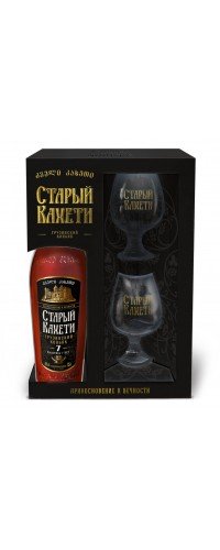 Грузинский коньяк Старый Кахети 7  летний + 2 бокала 0.5л (4860013086455)