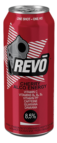 Упаковка слабоалкогольного напою Revo Cherry Alco Energy 8.5% 0.5 л x 24 шт (4820097892328)