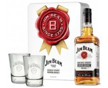 Jim Beam Bourbon Whisky 0.7L metal box + 2 glasses (5060045588005)