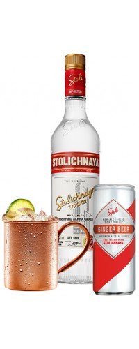 Набор Водка Stolichnaya 1л 40% 2шт. + Ginger Beer Stoli 0,25 л х 24 шт + кружка (4750021500114) 